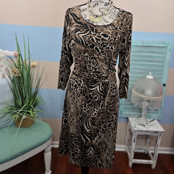 Dana Buchman 3/4 Sleeve Animal Print Midi Dress - Picture 2 of 9